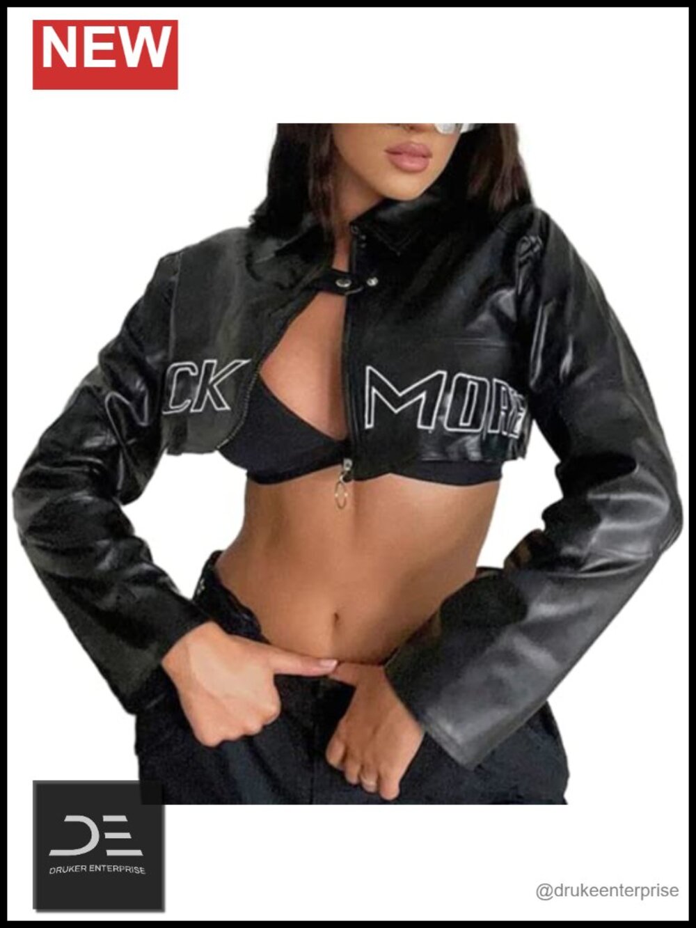 Faux Leather Crop Moto Jacket Zip Up Point Collar Goth Punk Biker